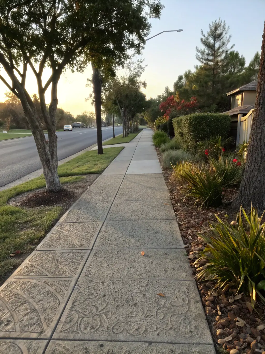 A pristine sidewalk free of trash and debris, highlighting Litter Ghost LLC's sidewalk maintenance service. The sidewalk should appear inviting and well-maintained.